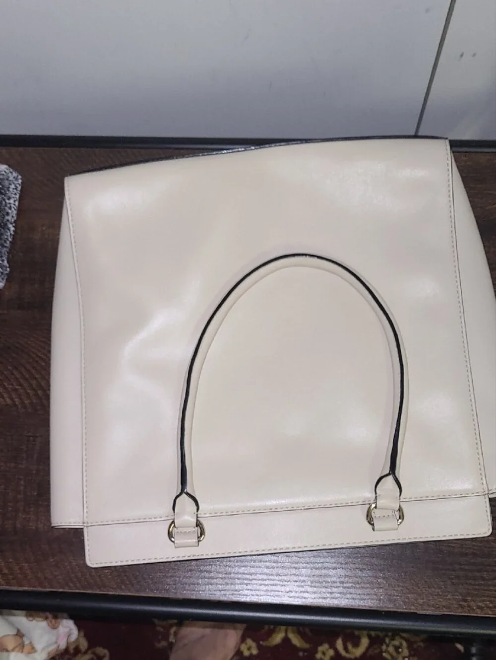 kate spade Cream Leather Tote with Bow Accent